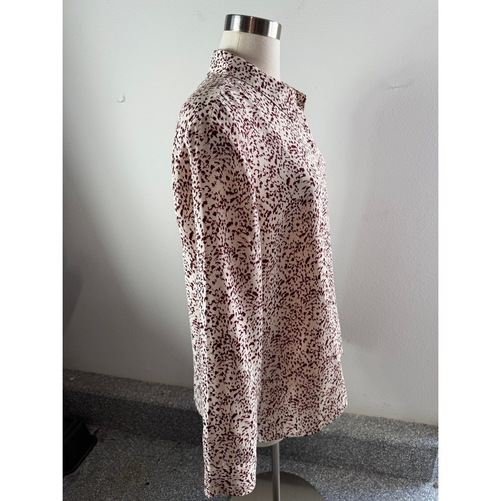 Express Portofino Shirt Womens XL Burgundy Cream Abstract Animal Print Blouse - Picture 6 of 8